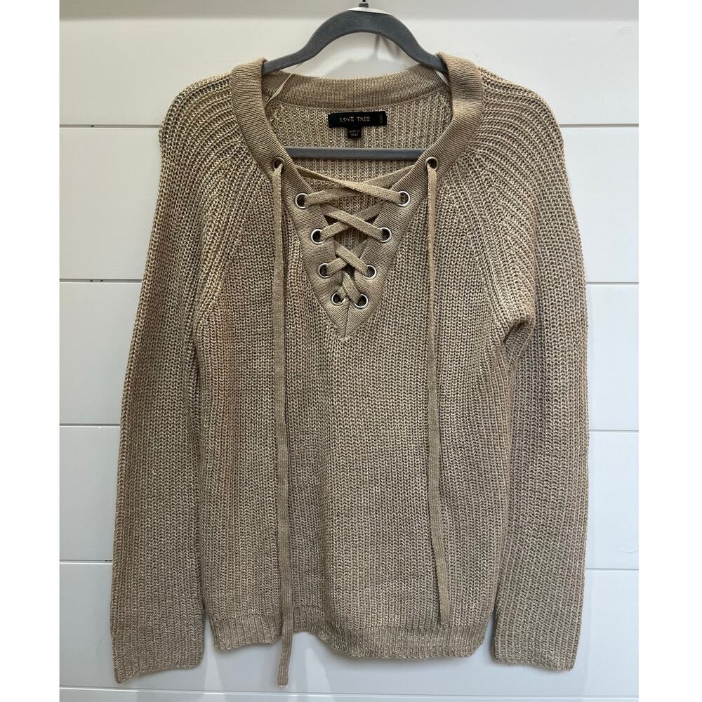 Love Tree “Warm And Cozy” Cable Knit Tan Color Pullover Sweater Size Small